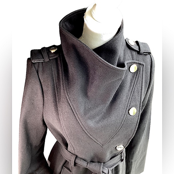 Wool Double Breasted Trench Wrap Coat. H3 - Picture 4 of 16